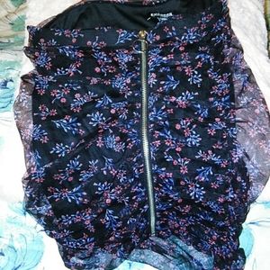 Strapless Netted Ruched Zip Front Top